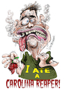 Cartoon: Carolina Reaper (small) by Ian Baker tagged carolina,reaper,ian,baker,cartoon,caricature,parody,satire,spoof,illustration,tshirt,comedy,humour,plant,chili,hot,heat,flaming,pain,agony,eat,eating,ate