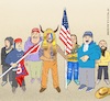 Cartoon: The Saviors of America (small) by Barthold tagged mob,assault,capitol,washington,dc,january,06,2021,instigator,donald,trump,five,fatalities,contempt,democracy,conspiracy,theory,stolen,election,jake,angeli,qanon,oath,keepers,proud,boys,cartoon,caricature,barthold